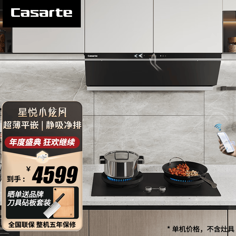 卡萨帝（Casarte）小炫风抽油烟机 28立方超薄平嵌变频 2024年新品侧吸油烟机燃气灶 烟灶联动套装 【单油烟机】28立方+1100Pa变频超薄平嵌