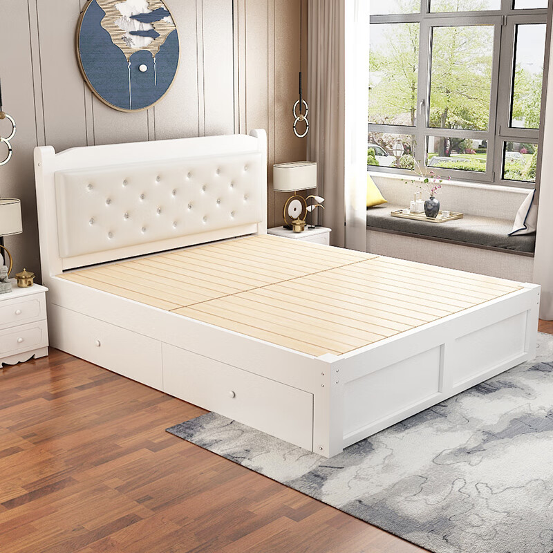 2米宽一米八大床木头 白色软包床头款 抽屉 全新加粗 1800mm*1900mm