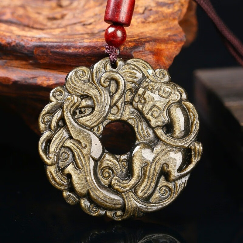 馨佑天然金曜石貔貅吊坠男女款黑曜石平安扣项链