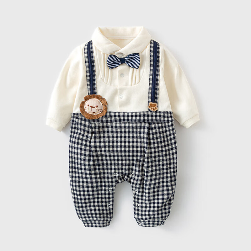 红唇珊超洋气婴儿衣服秋装男新生宝宝学院风连体衣春秋长袖满月百天哈