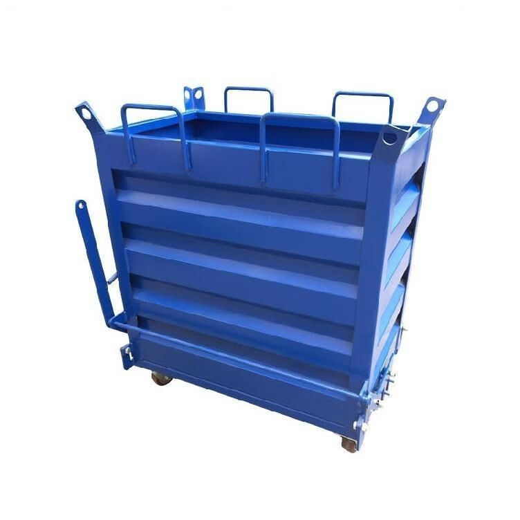 加厚金属冲子箱周转箱重型铁框子自卸式废料车堆垛箱存储箱底开门