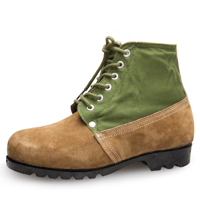 纯以纯男大头鞋男冬季军秋冬加绒羊毛老式马丁靴工装靴劳 军绿色 36