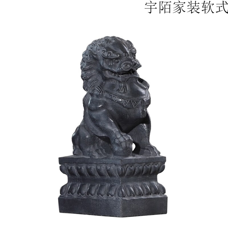 宇陌墓地石狮子一对陵园石碑前大底座石雕石头庭院门前青石原石雕刻