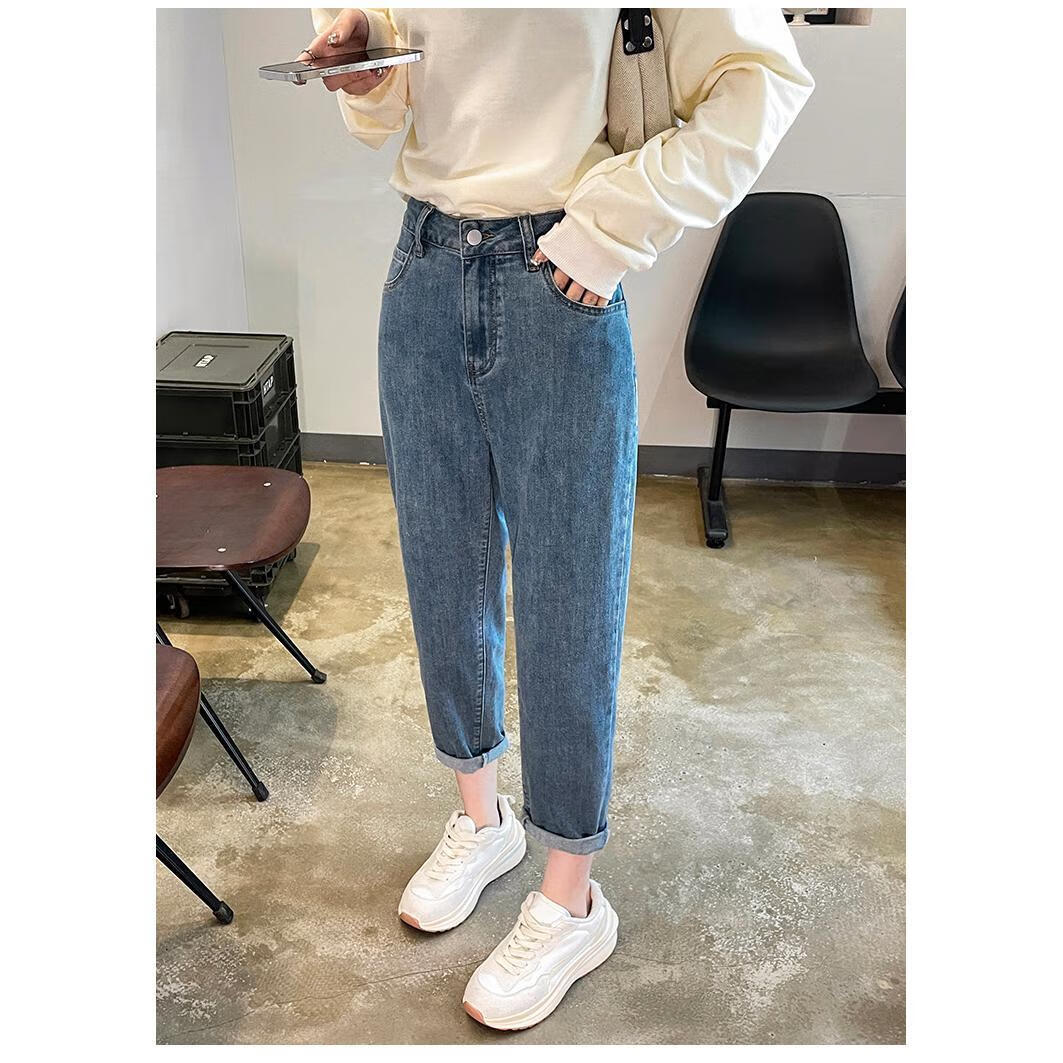 txschif小个子牛仔裤女150八1分裤145八分老爹裤春秋季显高搭配高腰