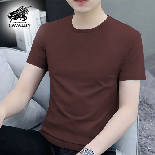 THE URBAN NICE官方品牌纯棉t恤男2025夏秋款短袖上衣商务纯色冰丝纯棉男士短袖 咖啡色-纯色 厚款 【宽松大码款】 5XL 码【建议185-210】-T恤