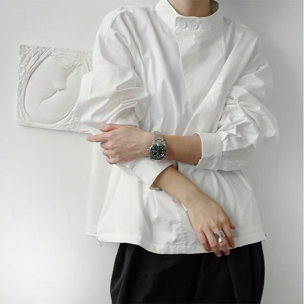 奈代鱼低领衬衫男士休闲大领口纯色网红很仙的痞帅高级感衬衫男休闲