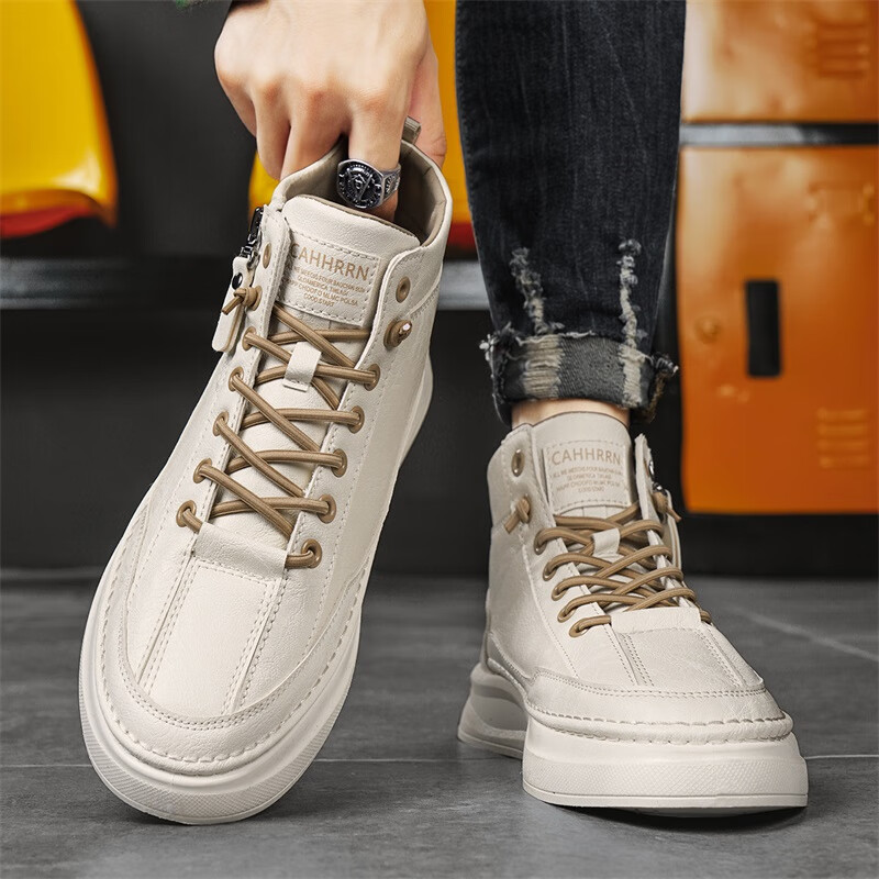 杜臣【单棉可选】潮流板鞋休闲小白鞋百搭学生运动鞋四季潮鞋 单鞋款米色 41