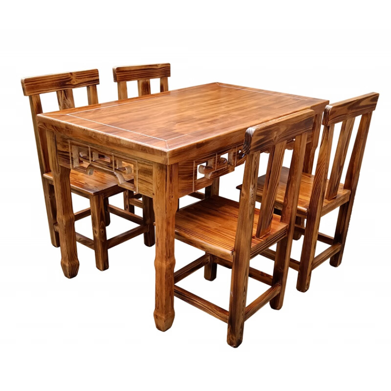 顺迪顿实木餐饮桌椅组合面馆早餐店长方形桌凳饭店仿古原木商用快餐
