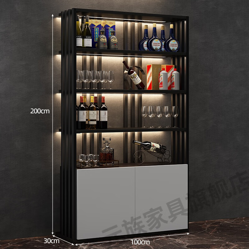 元族酒柜展示柜新款輕奢酒架置物架落地子展示架客廳柜家用酒柜餐廳紅 100*200*30(黑色)