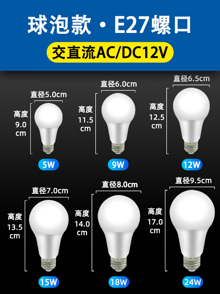 淦新低压灯泡12v24伏36v交直流设备机床仓库球泡5w9瓦50瓦e27螺口灯泡