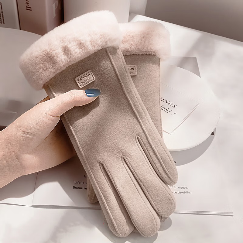 合武手套女士冬季加绒加厚骑行防风保暖骑电动车防寒可爱毛绒触控屏幕