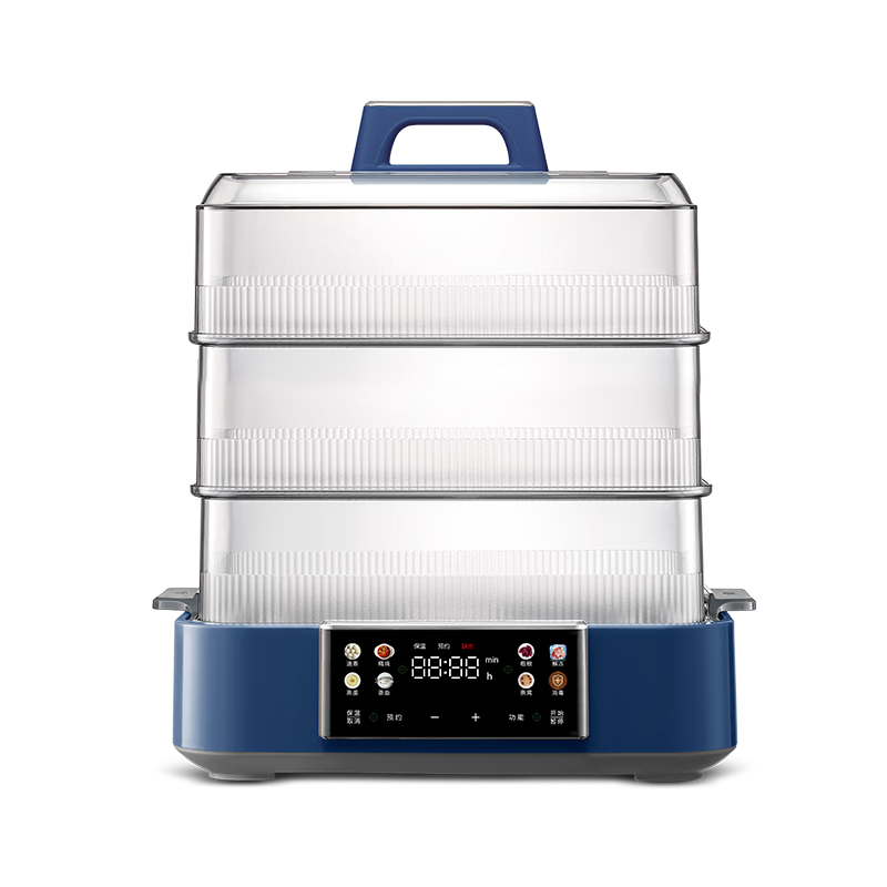 摩飞电器（Morphyrichards）多功能电蒸锅家用智能速蒸锅全透明视窗不锈钢蒸格预约保温12L大容量电炖锅MR1158 18L 轻奢蓝三层