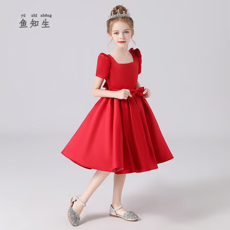 鱼知生（YUZHISHENG）女童高定礼服儿童钢琴表演礼服裙小女孩生日公主裙礼服可定制 红色 160cm
