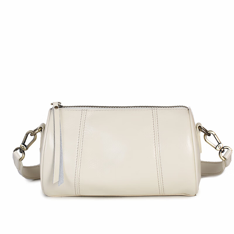 wvip圆筒包牛皮单肩包斜挎包手提包女手拎小时尚 米白色