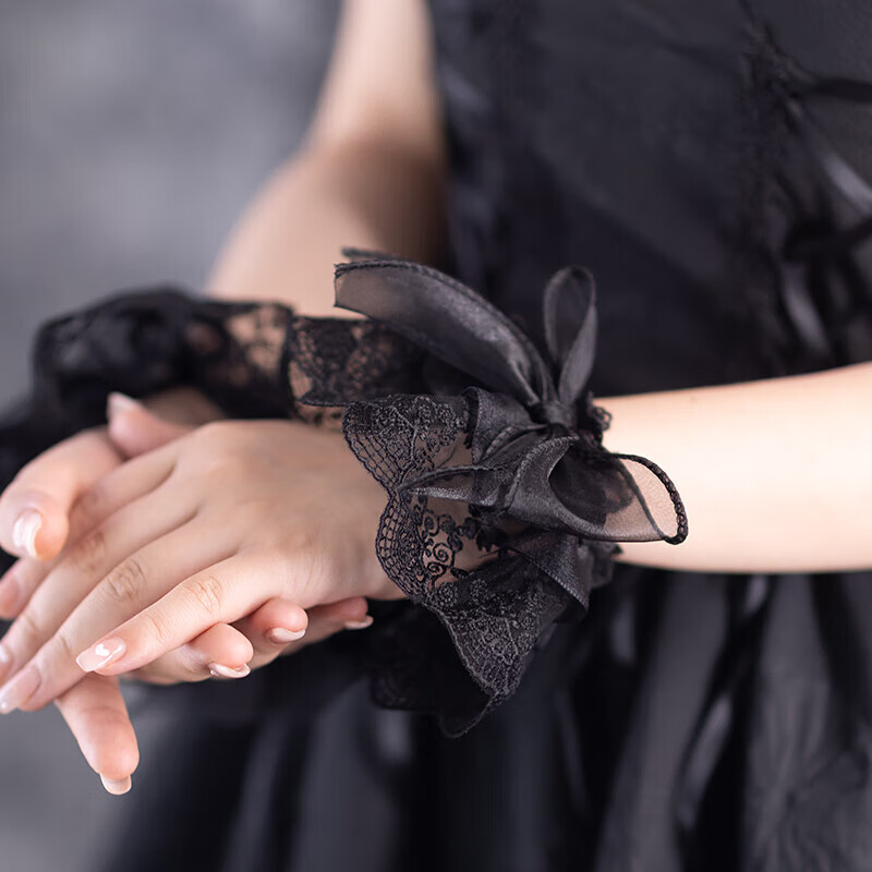 萌念洛丽塔手腕花蝴蝶结手袖ita手饰性感蕾丝手腕花洛丽塔黑白色手环l