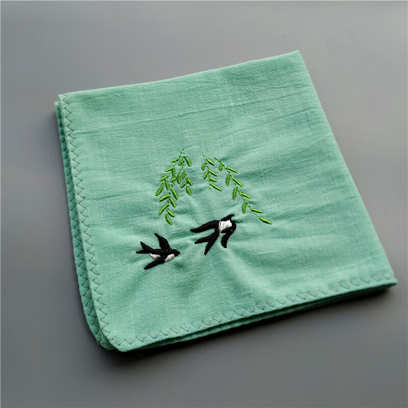 anna etter擦汗手帕女士纯棉麻燕子刺绣手帕双飞燕绣花方巾可绣字古风