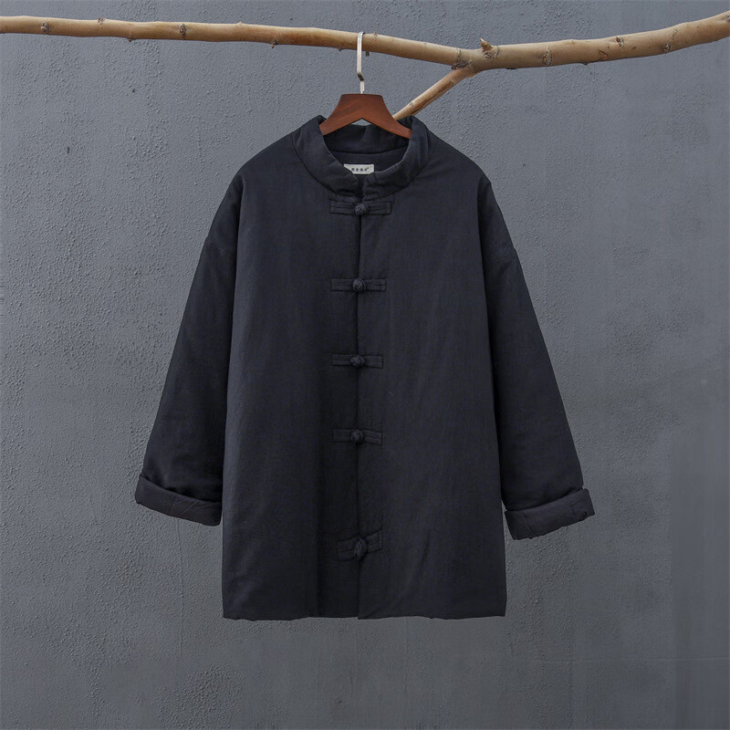 hiewi23冬新款棉麻女装复古中式纯色立领盘扣棉衣棉麻女加厚保暖棉服