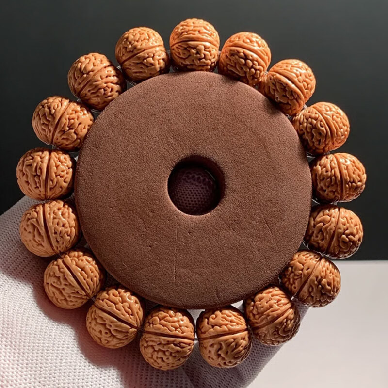 御文者精品腦紋桃核手串文玩龍紋小桃胡盤玩把玩手把件男士款野生山核桃 腦紋核桃手串18-19mm+工具