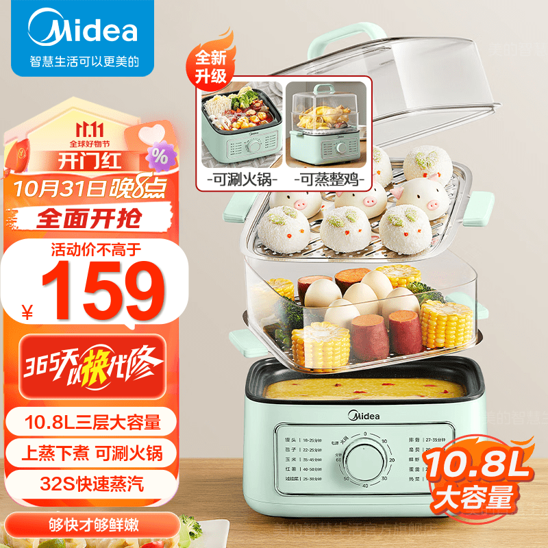 美的（Midea）电蒸锅 电煮锅 家用蒸锅蒸蛋器电热锅小电锅 蒸煮一体多功能锅蒸汽锅电火锅 上蒸下煮 蒸多多 【10.8L大容量】ZGE232306怎么样,好用不?