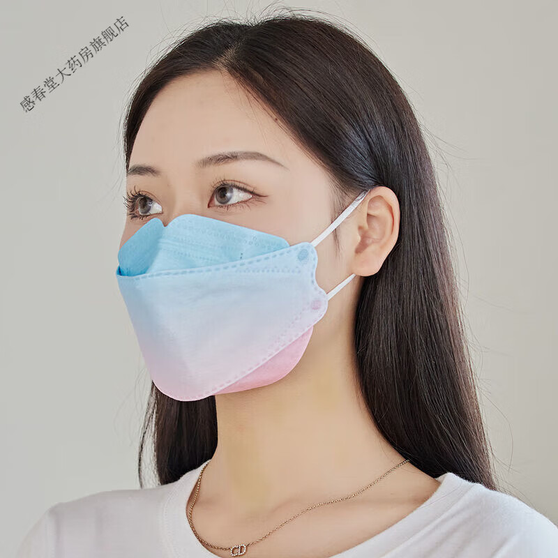 适用于新款韩式口罩一次性4层高颜值男女kf94立体3d防尘渐变色印 上蓝
