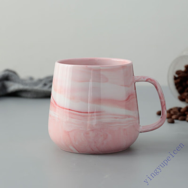 刻尘创意欧式简约陶瓷马克杯带盖勺男女办公室家用泡茶喝水杯子 圆型