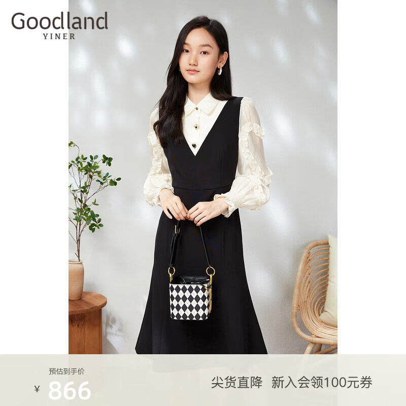 音儿美地女装2023春季新款时尚撞色设计感轻甜假两件公主袖连衣裙 黑色 36怎么样,好用不?