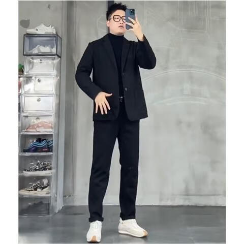 txschif潮男穿搭痞帅一整套西服轻熟风套装单件胖俗俗秋冬季男士穿搭
