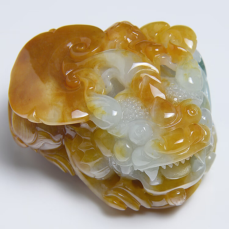 沃韵(woyun)阴阳眼翡翠貔貅手把件 缅甸a货貔恘小摆件手工精雕貔恘玉