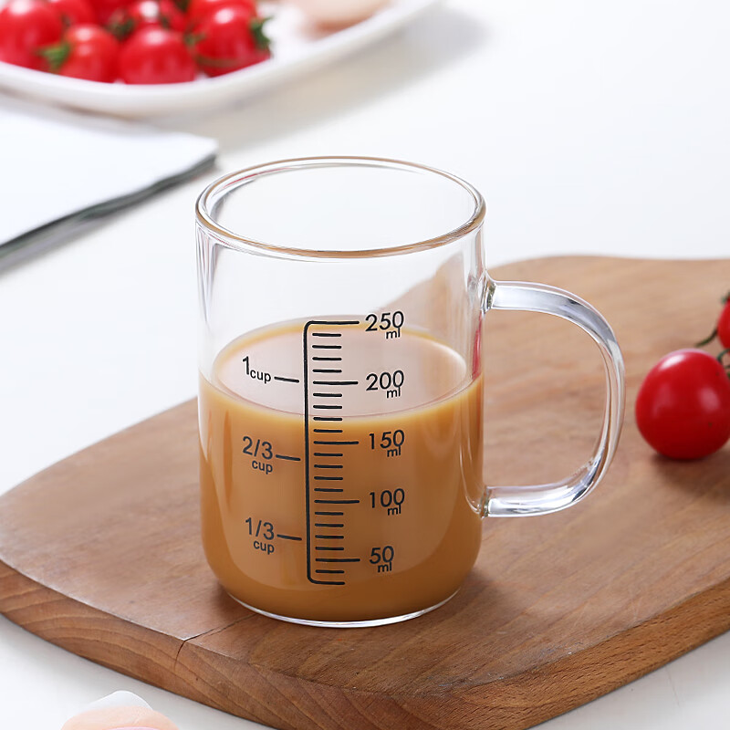 儿童泡奶杯带刻度早餐喝奶杯透明带盖量水杯冲泡牛奶 250ml无盖无嘴