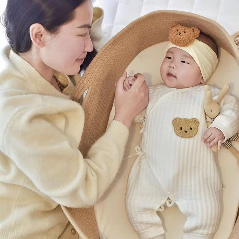 CLCEY婴儿提篮外出便携式宝宝编织手提篮新生儿出院篮子车载安睡篮床+ 白色小熊+海绵垫(拎着出门用)