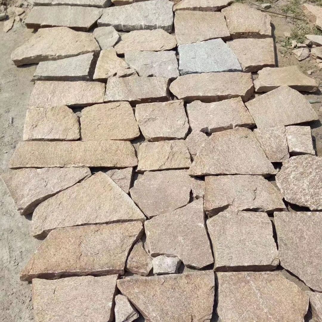 散石不规则毛石文化石碎拼真石民宿别墅庭院墙砖防滑铺地 虎皮黄散石