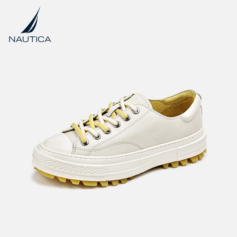 nautica/诺帝卡女款百搭时尚运动厚底增高女鞋休闲鞋2024春秋新款 米