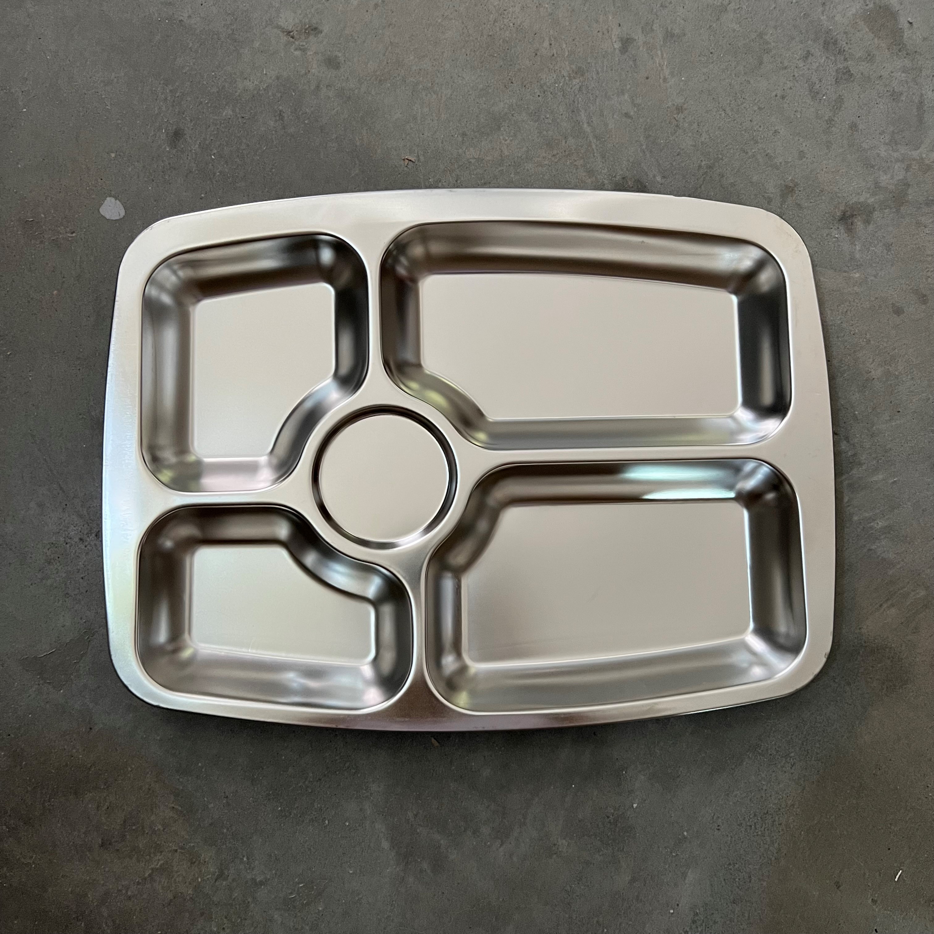 麟酷304不锈钢餐盘 食堂配发餐具 特厚五格分餐快餐盘 刻字 304不锈钢