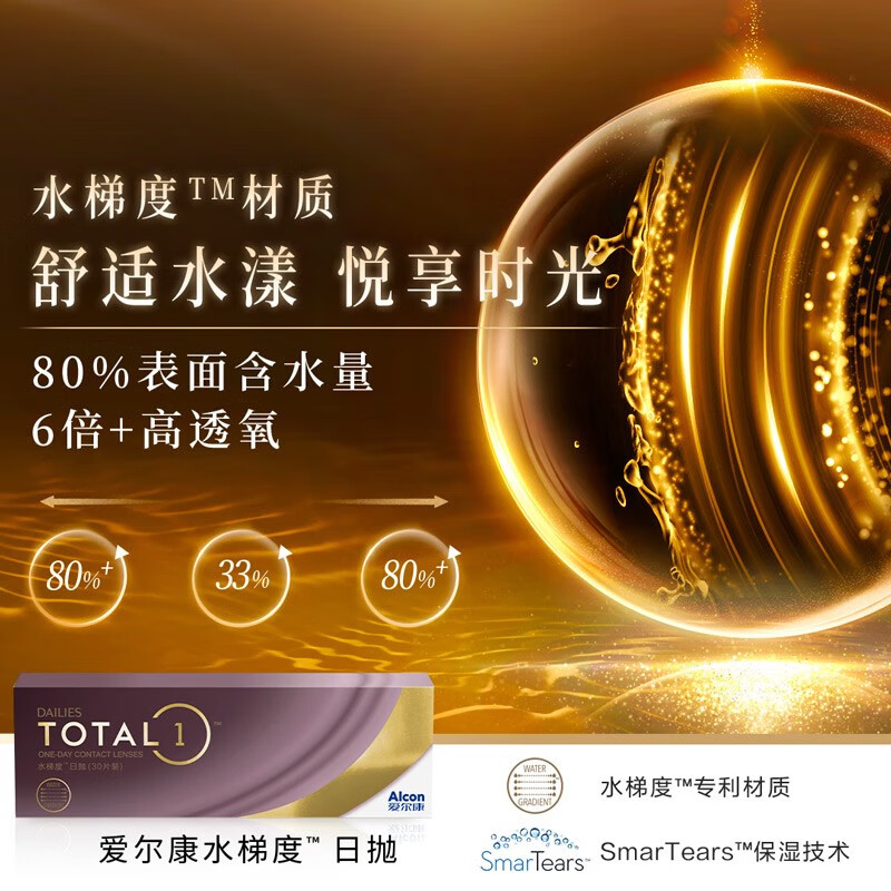 爱尔康（Alcon）视康水梯度天天抛近视隐形眼镜水润保湿透明日抛30片装 水梯度天天抛30片 1050度