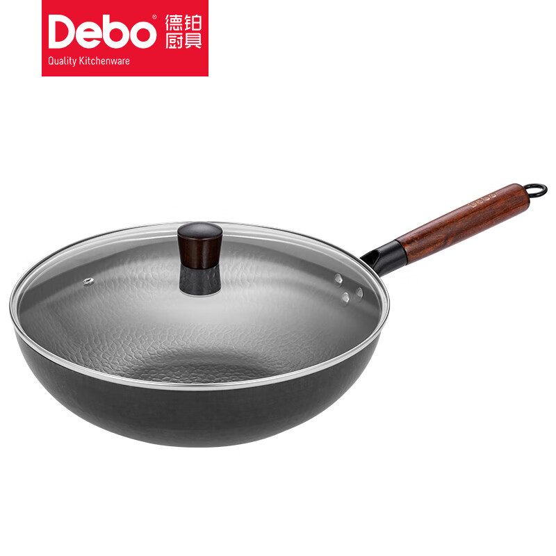 Debo德铂精铁锅无涂层炒锅家用炒菜锅不粘锅 加厚款-黑色 32cm