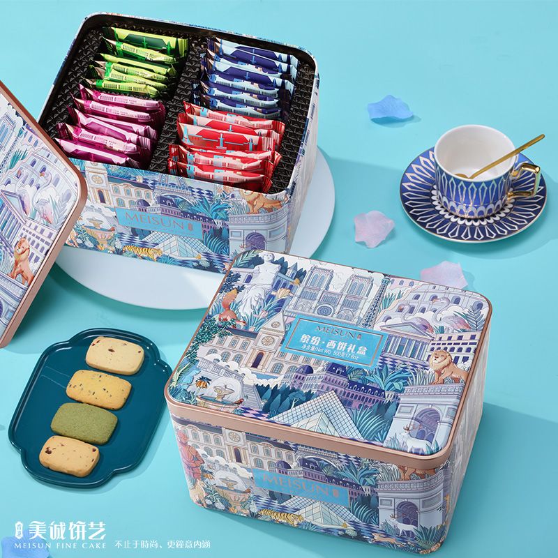 嫩个香港美诚 礼盒装缤纷西饼500克芝士黑芝麻零食组合节日福利团购 5