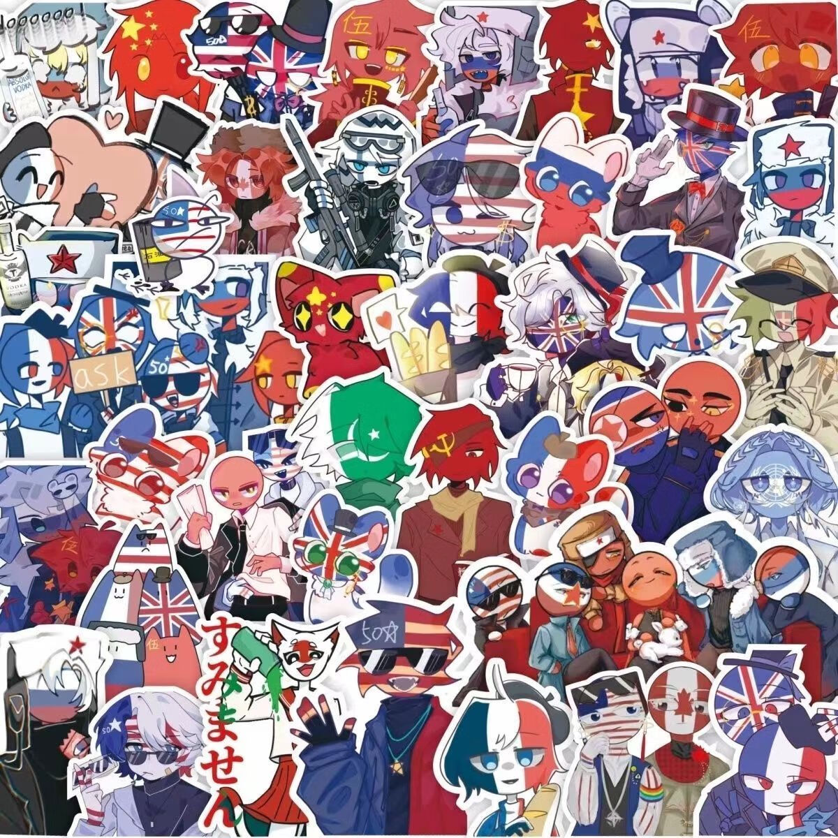 波兰球贴纸149张卡通动漫国拟人贴纸ch俄瓷美英五常装饰贴画贴纸 国