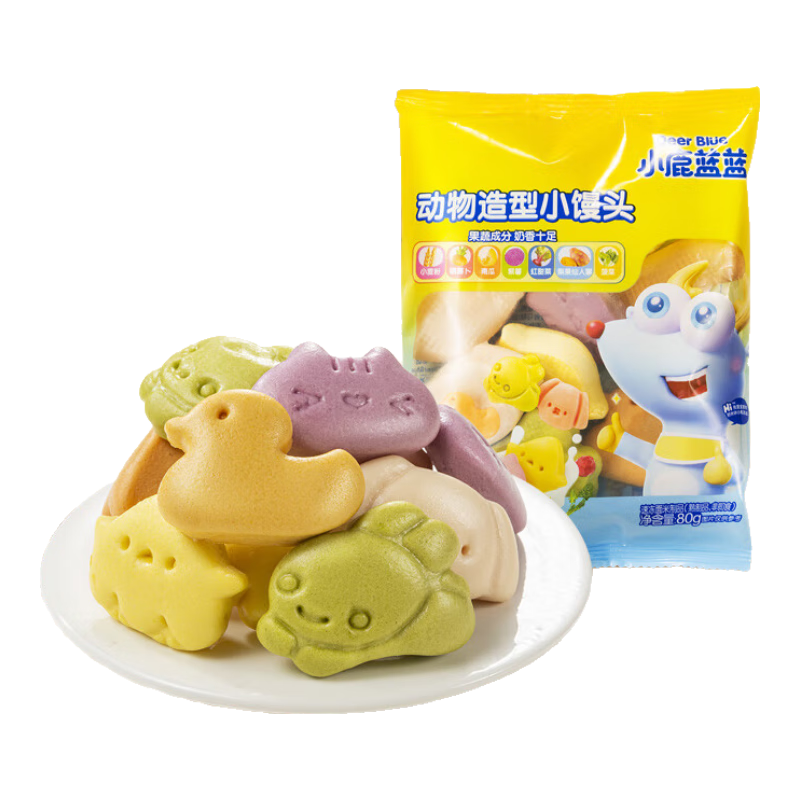 小鹿蓝蓝动物造型小馒头 宝宝儿童早餐1岁+包子新鲜面点馒头速食速冻80g*2
