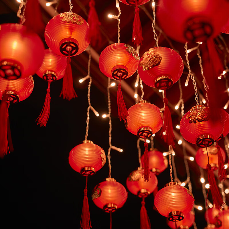 春节小彩灯户外led太阳能小红灯笼防水元旦过年庭院花园装饰挂树 金福