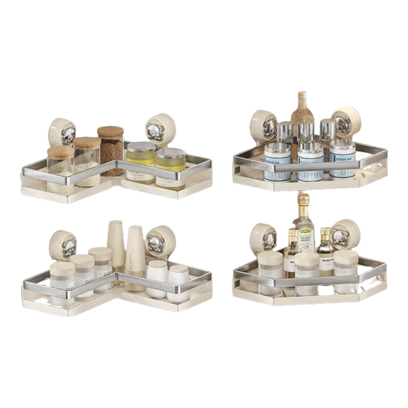 美廚物語不銹鋼廚房置物架調(diào)料架免打孔家用壁掛墻上佐料調(diào)味料品罐收納架 【25cm轉(zhuǎn)角款】奶白銀-吸盤