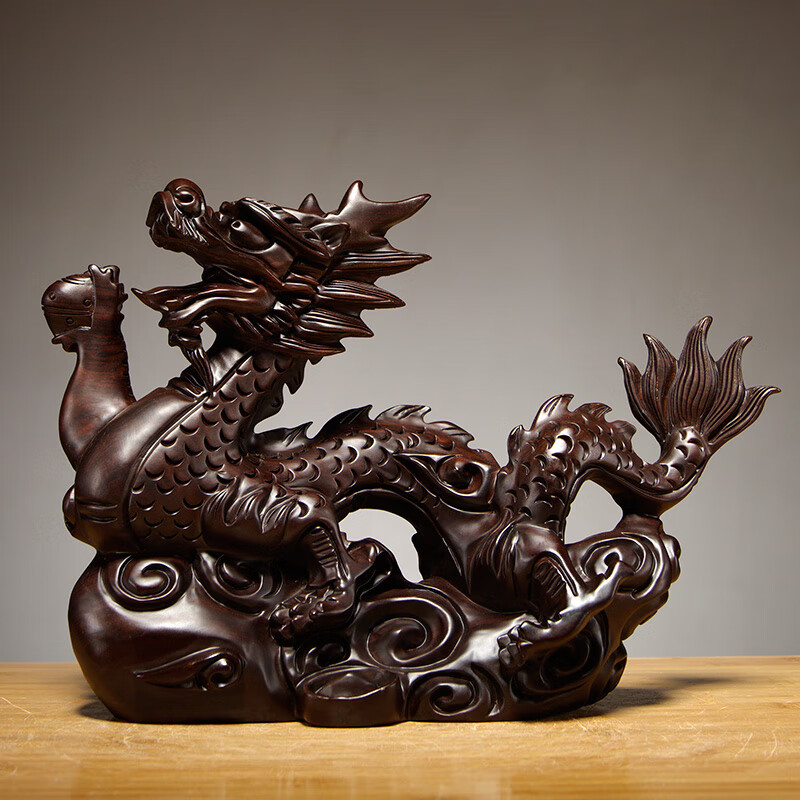 木雕刻龙摆件生肖龙家居客厅办公室桌面装饰工艺品送礼品 精雕龙长8cm