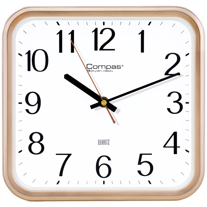 康巴丝（Compas）挂钟客厅 创意简约方形钟表石英钟表挂墙时钟 2548金色 25.5cm