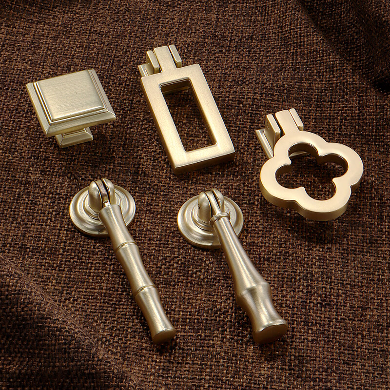 雅利达抽屉拉手单孔中式衣橱柜床头柜门把手圆形仿古黄铜色简约红古