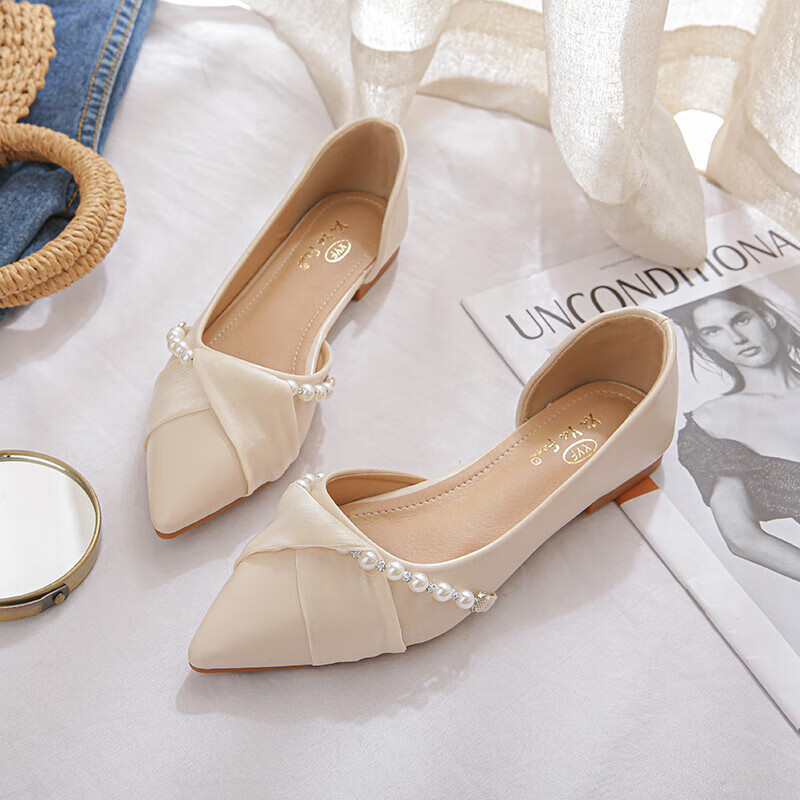 安源小子船鞋女平底2024新款瓢鞋女平跟春夏季浅口尖头侧空晚晚风温柔