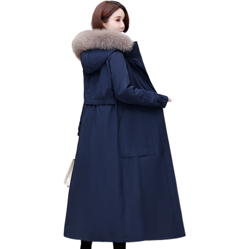 皮爾卡丹（pierre cardin）派克服女貂可拆卸內(nèi)膽2025新款仿獺兔毛長款過膝水貂絨皮草外套冬 藏青色過膝款 2XL 130-140斤