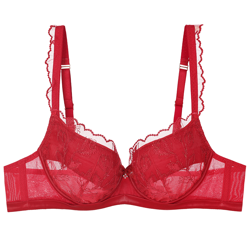 mybody商场同款内衣女红色性感蕾丝薄款记忆钢圈文胸胸罩 酒红色 80B