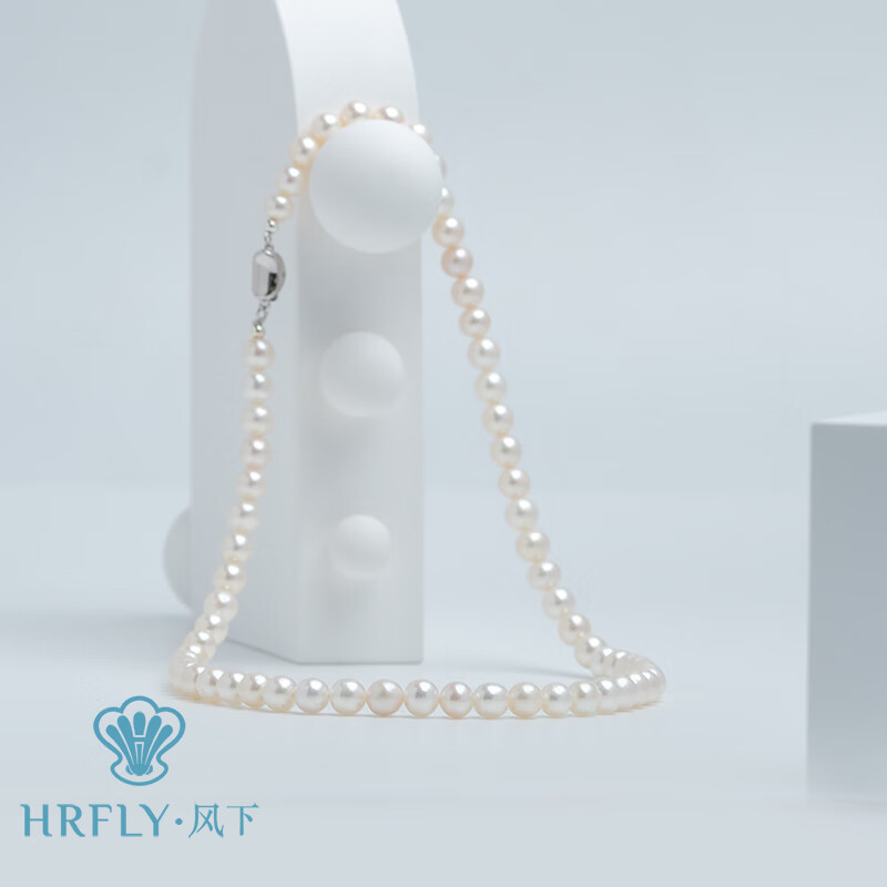 风下入门级 高品质无核6-6.5mm淡水珍珠项链 S925银强光珠链 45cm 白色 7-8mm