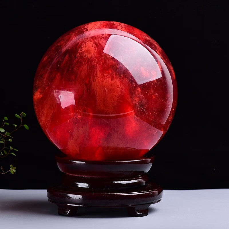 天然红水晶球摆件招财红色原石打磨家居客厅装饰品办公室鸿运当头 精选直径22厘米