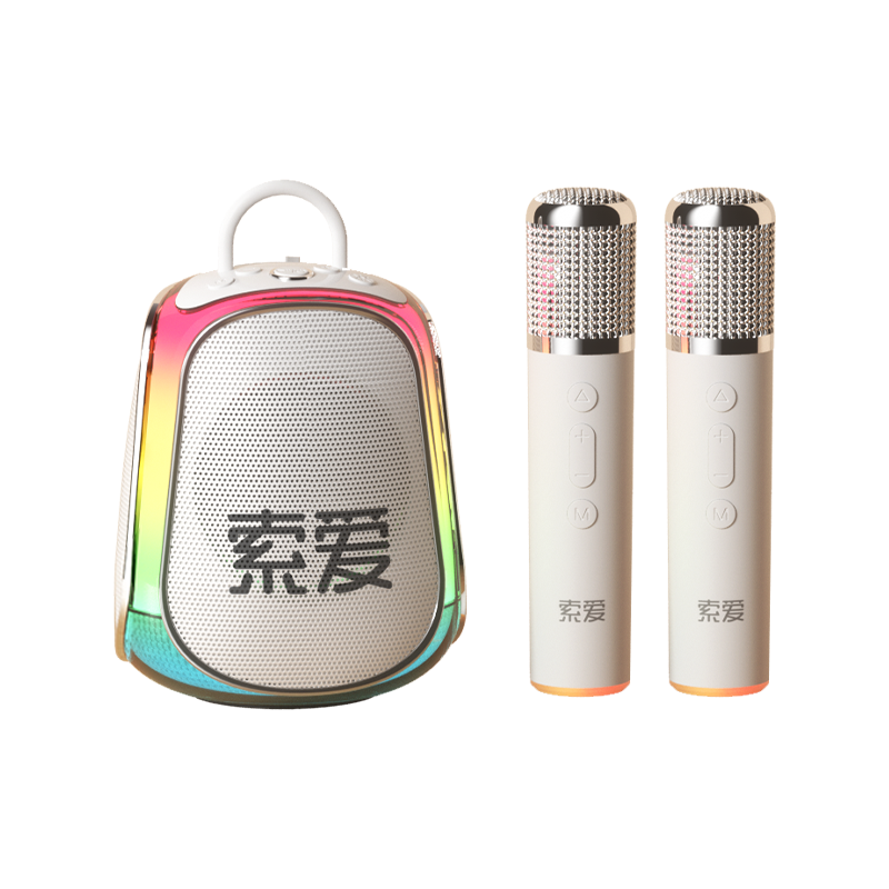 索愛(ài)（soaiy）無(wú)線藍(lán)牙唱歌K歌音箱一體麥克風(fēng)兒童家庭Ktv高顏值禮物大喇叭大音量話筒音箱K39M晨曦白