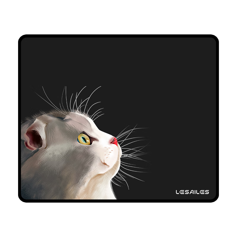 飞遁（LESAILES）300*250*3mm可爱猫咪黑色游戏电竞鼠标垫 中号锁边电脑键盘桌垫 易清洁
